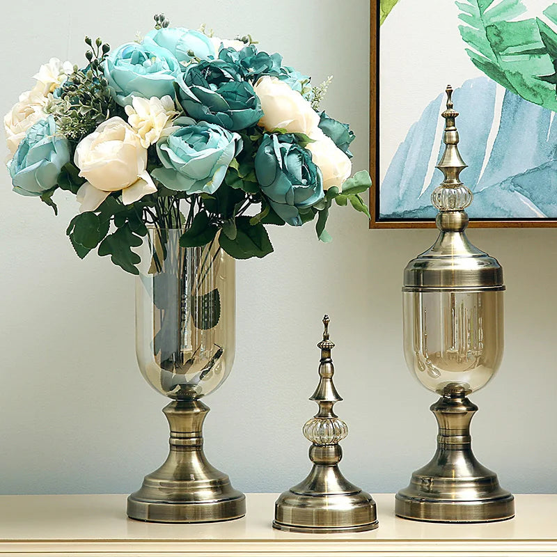 Glass Vase Set Crystal Ornaments, Modern Minimalist, American Flower Arrangement, Dining Table Living Room House Home Decoration