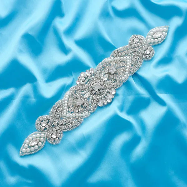 SESTHFAR Crystal Pearls Bridal Belt Hand Beaded Wedding Belts Silver Rhinestones Bridal Sash For Wedding Dresses
