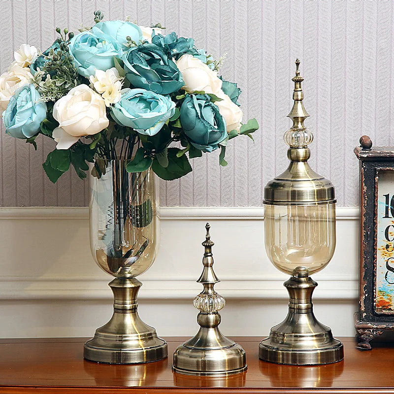 Glass Vase Set Crystal Ornaments, Modern Minimalist, American Flower Arrangement, Dining Table Living Room House Home Decoration