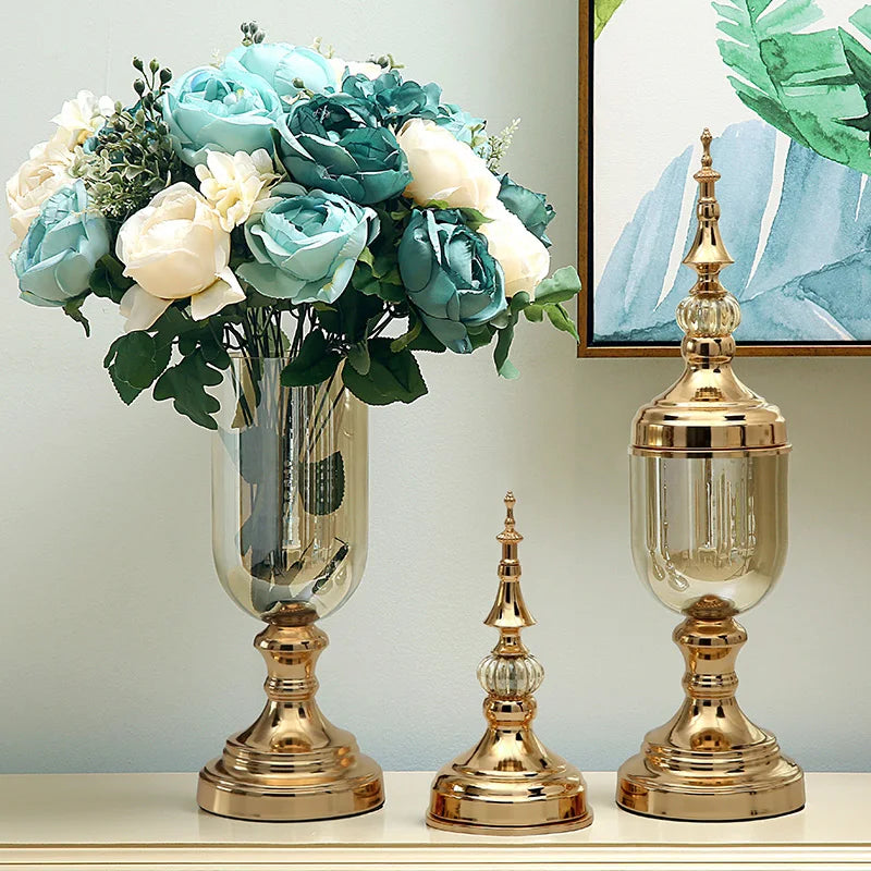 Glass Vase Set Crystal Ornaments, Modern Minimalist, American Flower Arrangement, Dining Table Living Room House Home Decoration