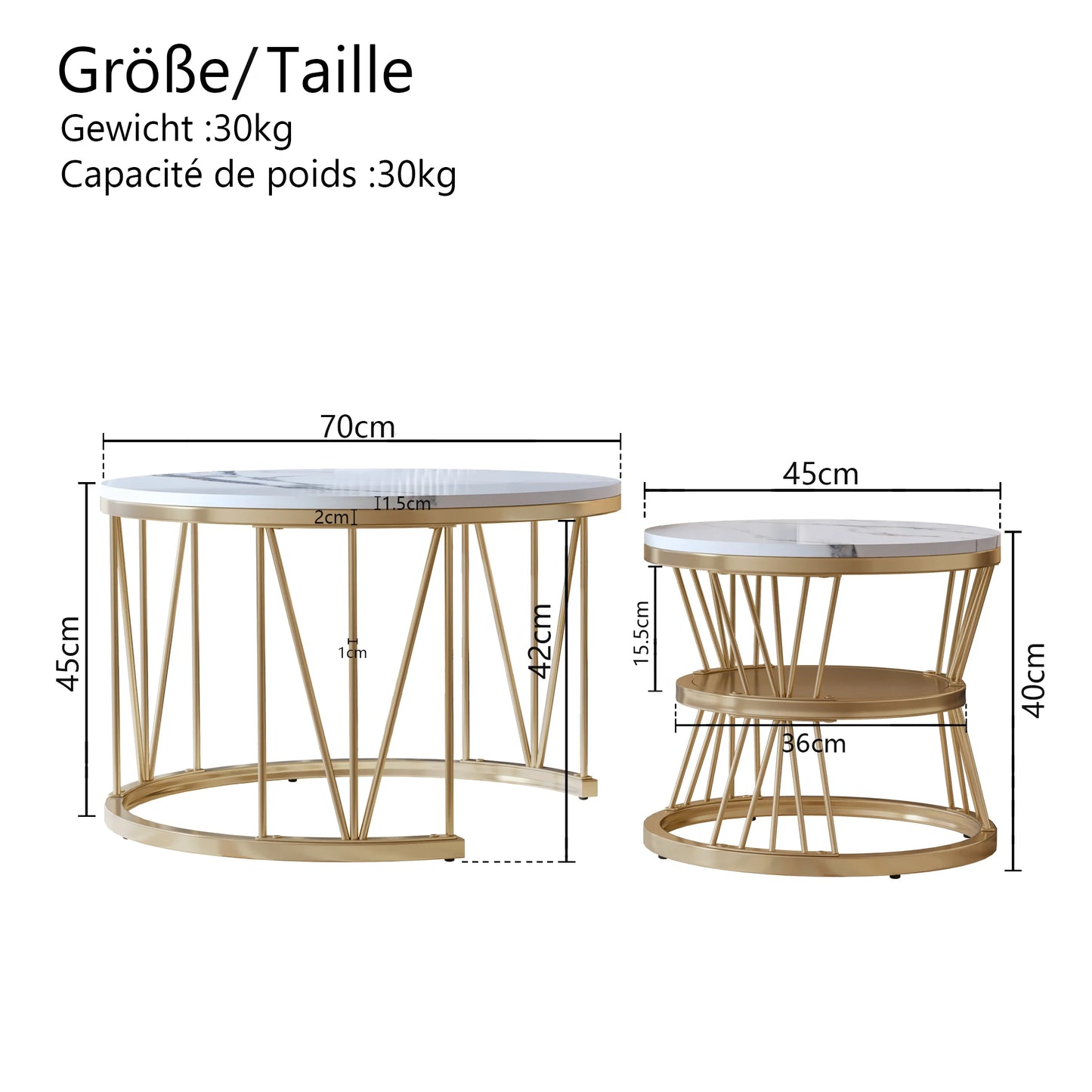 Anajqaqia Round Coffee Table Set 70x70x45cm 45x45x40cm