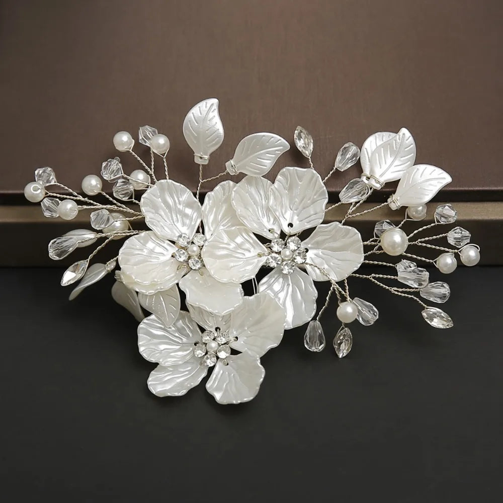 New Crystal Pearl Flower Bridal Headwear White Handmade Bride Headdress Luxury Elegant Wedding Hairpin Hair Jewelry