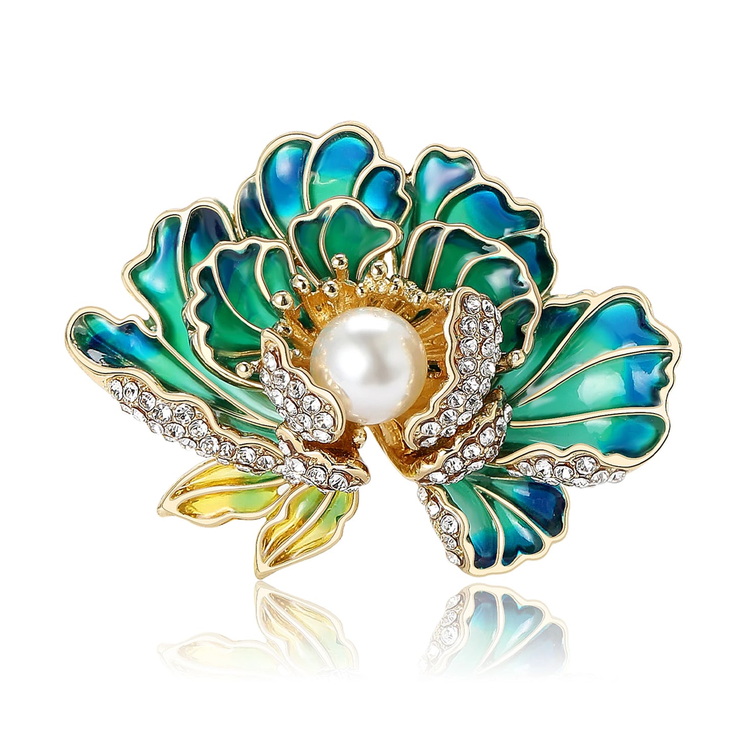 Beaut&Berry Elegant Pearl Peony Flower Brooches for Women Rhinestone Plant Pin Luxury Banquet Wedding Jewelry Friends Gifts