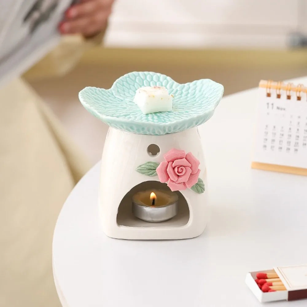 Non-Toxic Ceramic Flower Aromatherapy Stove Eco-Friendly Heat Resistant Essential Oil Diffuser Handmade Candle Stove Bedroom