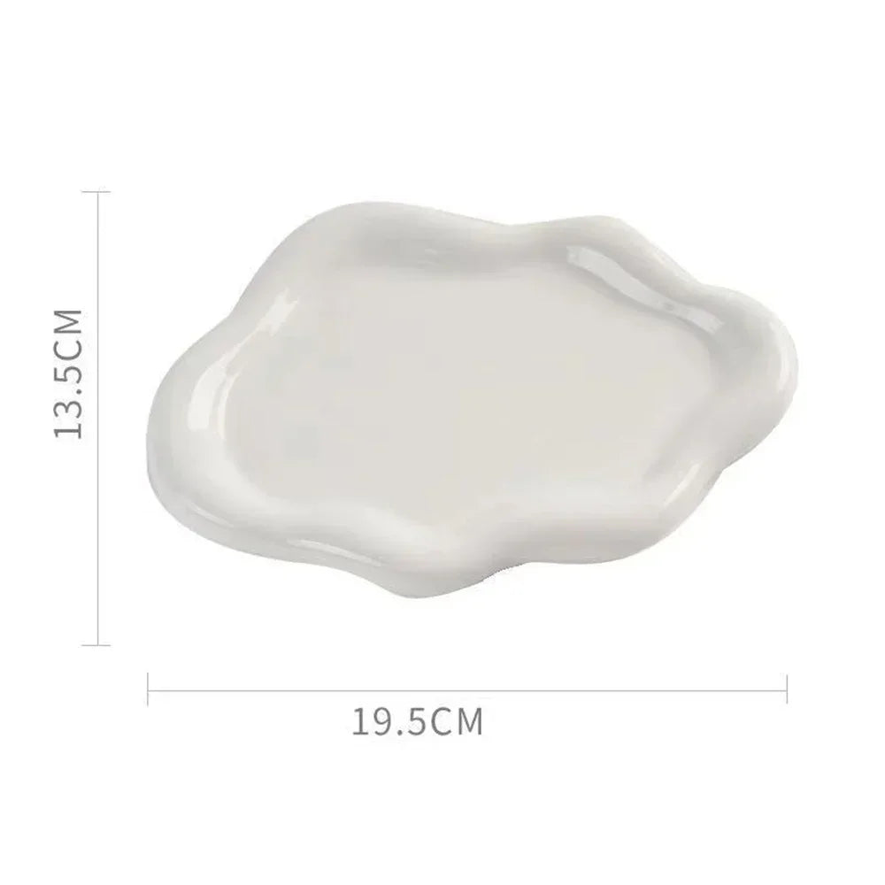 Jewelry Dish Creative White Cloud Shape Ceramic Plate Carving Plaster Decor Watch Keys Tray Holder Household Storage Ornament