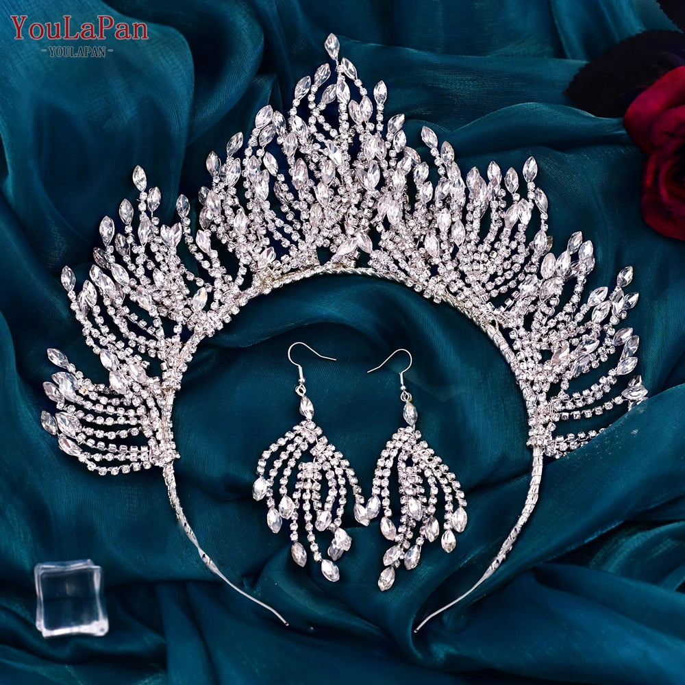 TOPQUEEN Bridal Crown Wedding Headband Woman Hair Accessories for Party Crystal Tiara Pageant Headwear Bride Headpiece HP374