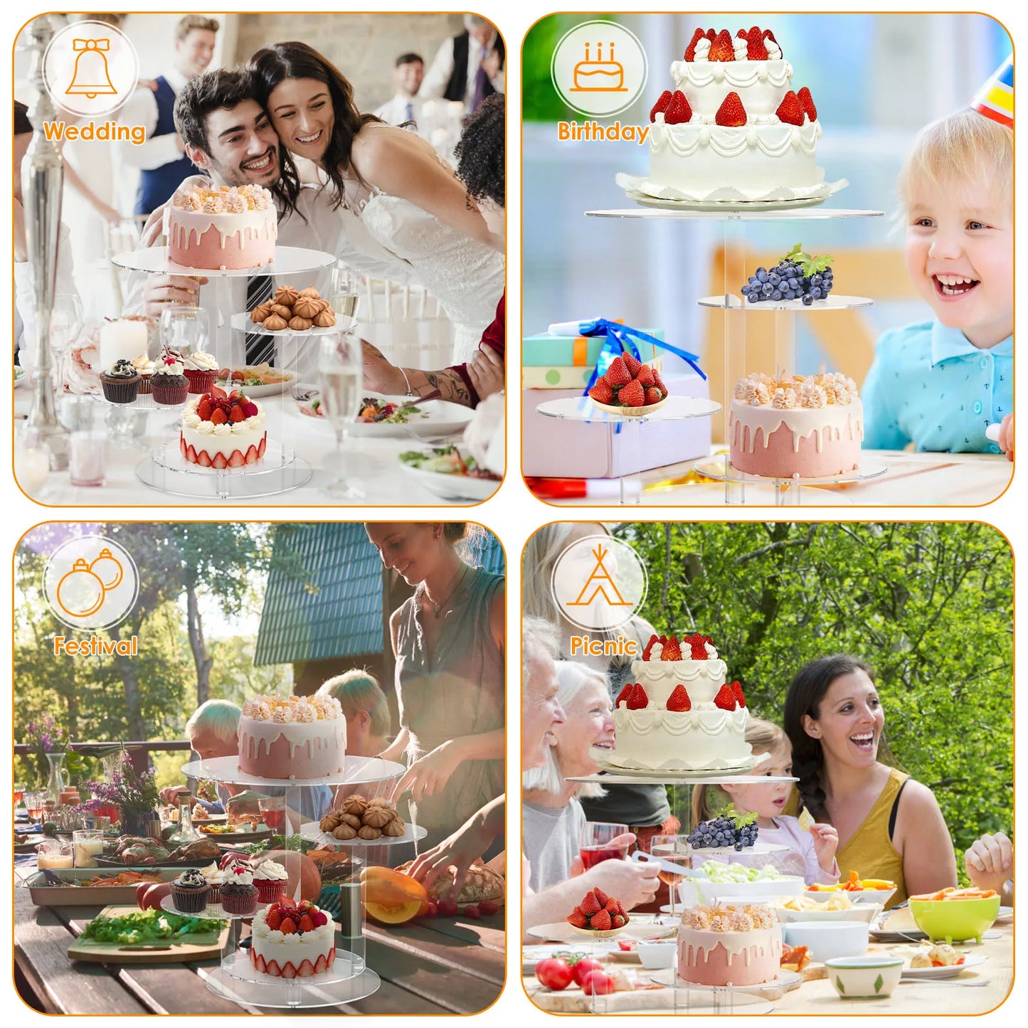 4 Tier Acrylic Cake Stand Dessert Cupcake Tray Glow Showcase Holder Birthday Party Decoration Large-Capacity Display Safe