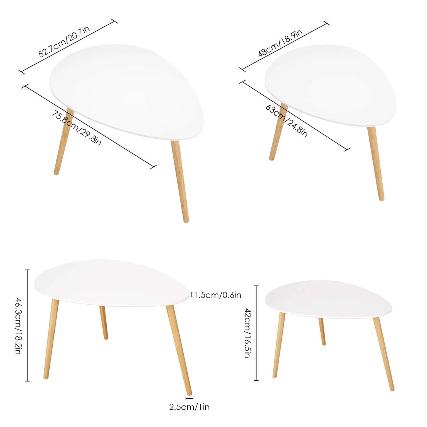 Getone Set of 2 Side Tables, Small Coffee Table, White Sofa Table, Nesting of Tables, Scandinavian End Table for Living Room Bedroom Office