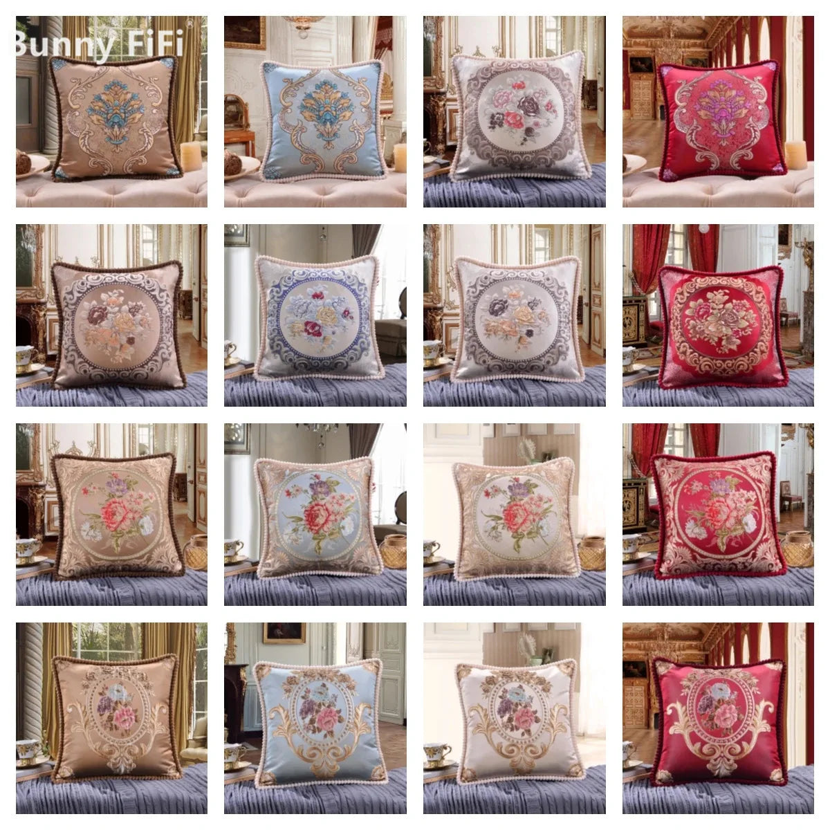 Flowers Embroidery Cushion Cover Embossed Pillowcases Bead String Jacquard Cushion Covers for Living Bedroom Home Decor 48x48cm