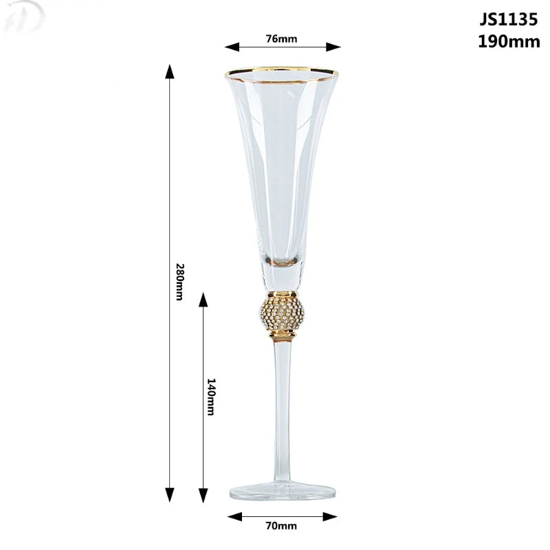 Creative Leadless Wedding Crystal Cocktail Cup, Champagne Glass, Red Wine Cup, Gold Rim, Enamel Color Goblet, Gift