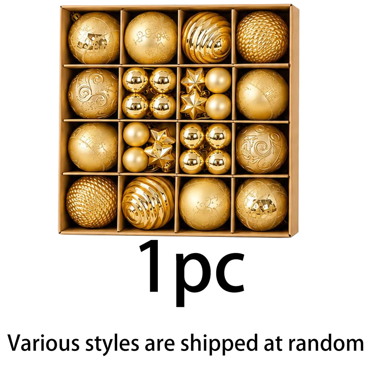 44PCS Gold Christmas Ball Ornaments Set, 3cm 6cm Mixed Size Baubles Star Decorations for Xmas Tree Holiday Party Decor