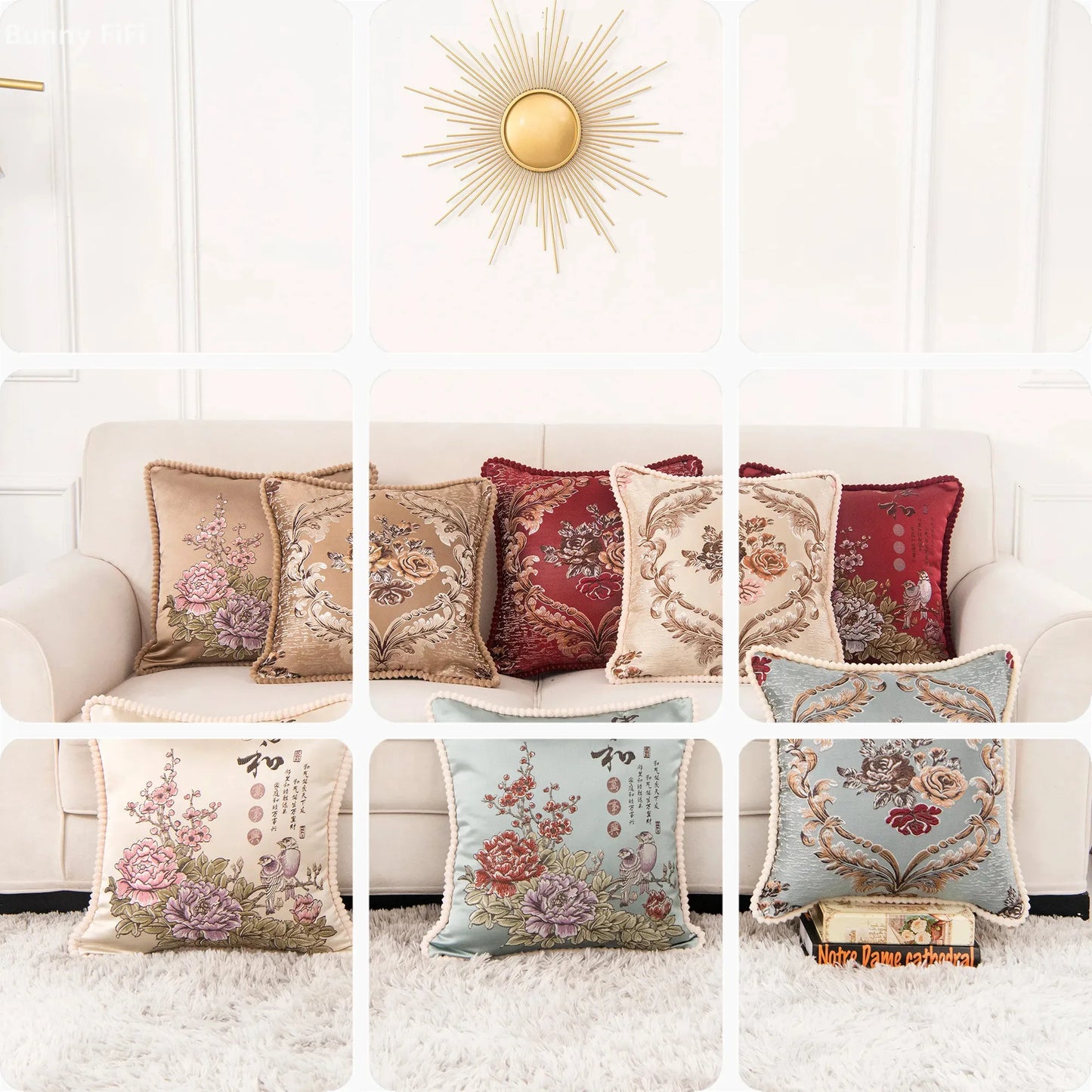 Flowers Embroidery Cushion Cover Embossed Pillowcases Bead String Jacquard Cushion Covers for Living Bedroom Home Decor 48x48cm