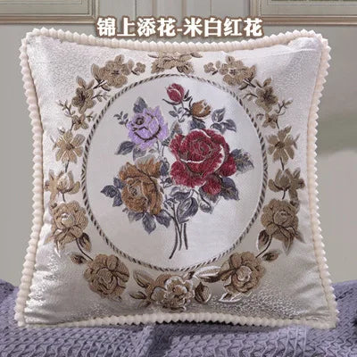 Flowers Embroidery Cushion Cover Embossed Pillowcases Bead String Jacquard Cushion Covers for Living Bedroom Home Decor 48x48cm