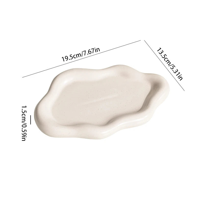 Jewelry Dish Creative White Cloud Shape Ceramic Plate Carving Plaster Decor Watch Keys Tray Holder Household Storage Ornament