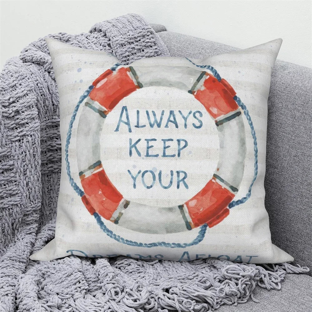 Ocean Animals Anchor Ship Decorative Pillowcase Sofa Cushion Cover Throw Pillow Case Home Bedroom Car Decor 40x40 45x45 50x50cm