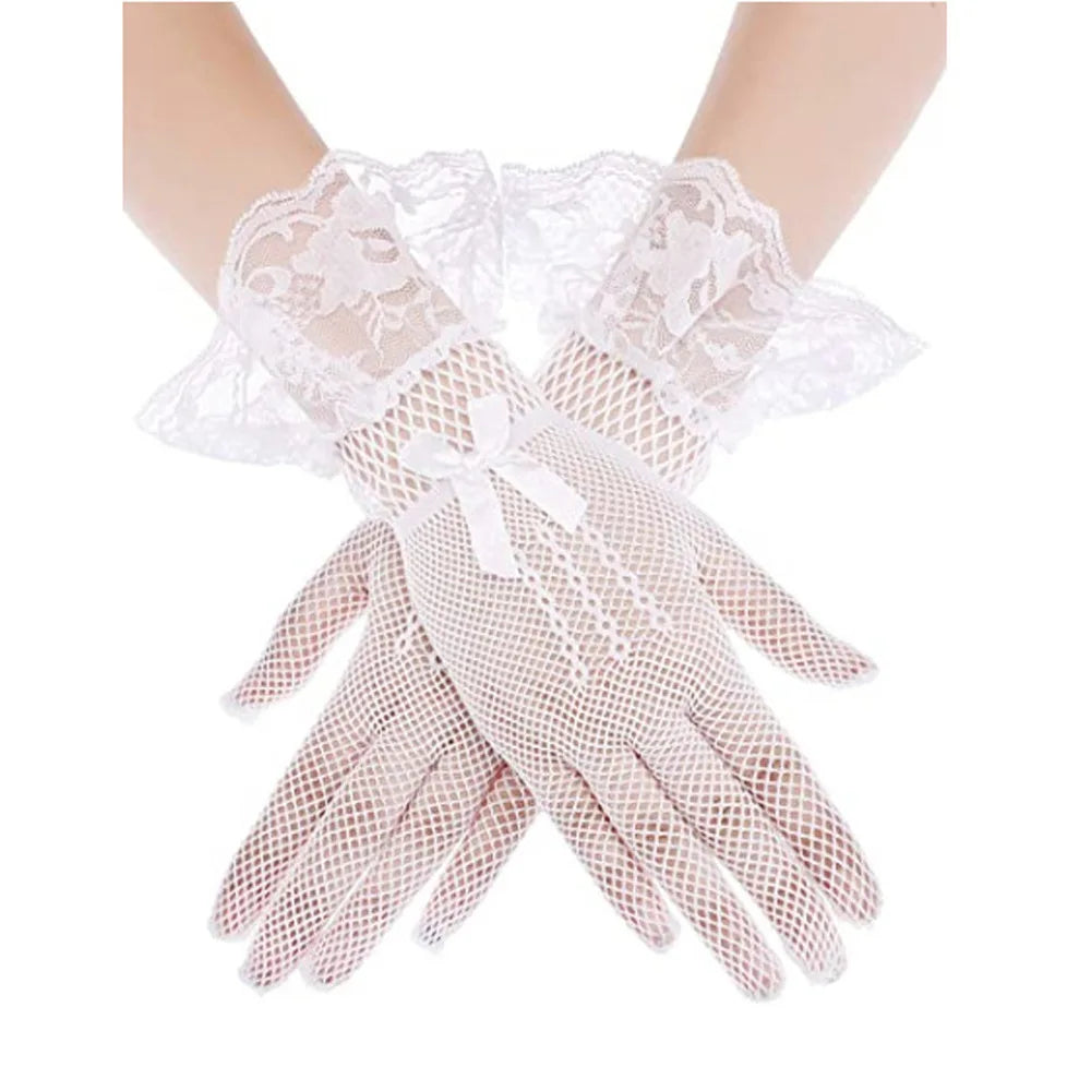 Sexy Transparentes Dot Print Black White Mesh Tulle GloveSpring Summer Thin Short Glove Club Prom Party Dancing Dress Glove