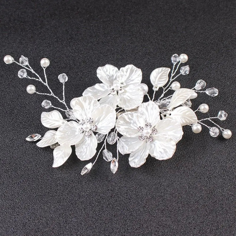 New Crystal Pearl Flower Bridal Headwear White Handmade Bride Headdress Luxury Elegant Wedding Hairpin Hair Jewelry