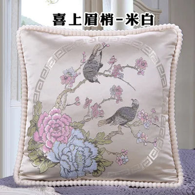 Flowers Embroidery Cushion Cover Embossed Pillowcases Bead String Jacquard Cushion Covers for Living Bedroom Home Decor 48x48cm