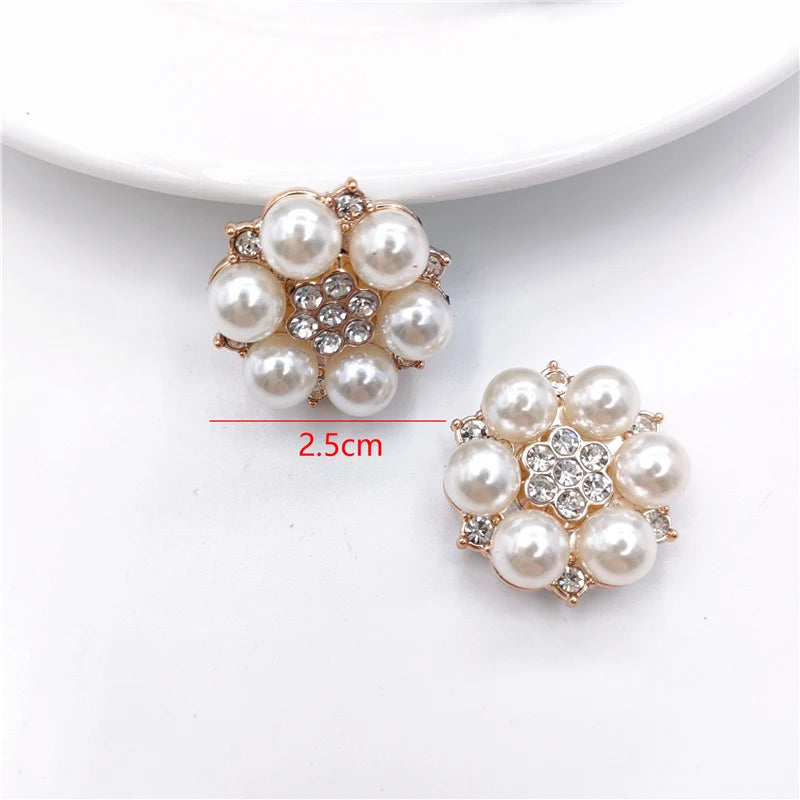 20Pcs 2.5CM Pearl Bead Flower Button With Plastic Bottom For DIY Hat Headwear Crafts Patches Decor Ornament Clothing Accessories