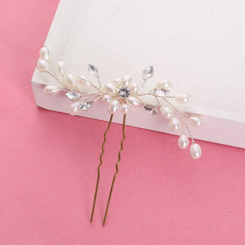Wedding Crystal Pearl Hair Pins Wedding Hairpins Bridal Hair Accessories Bridesmaid Crystal U-shaped Hair Sticks Hair Jewelry