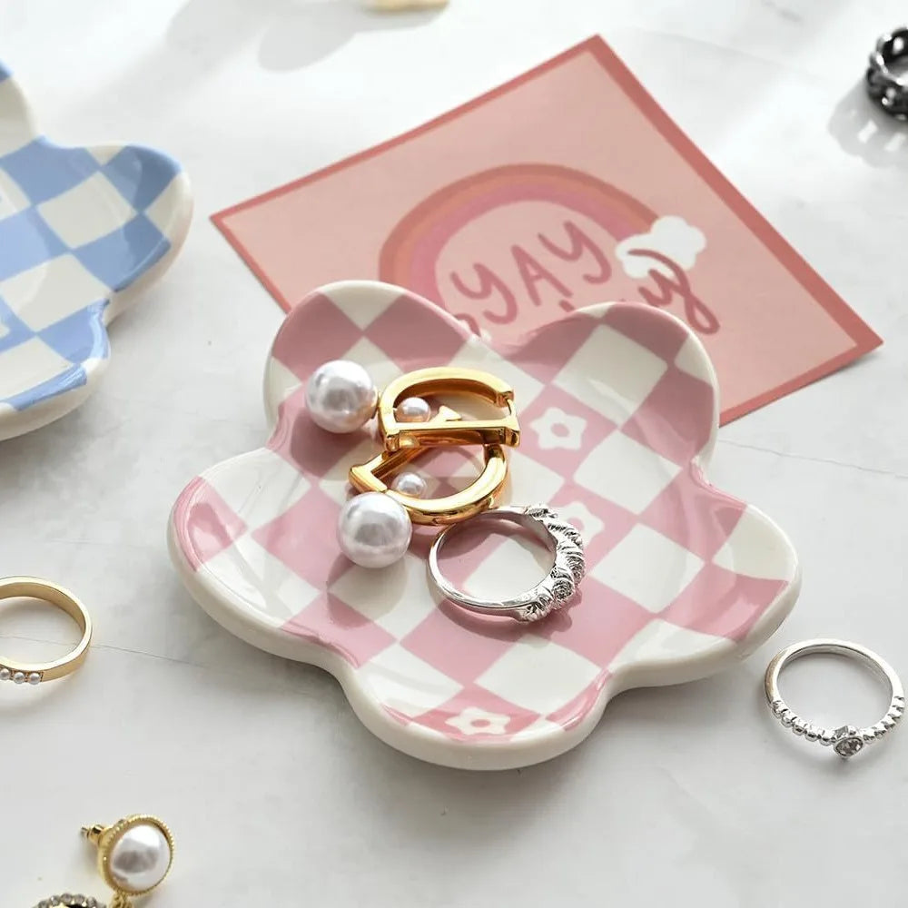 Creative Ceramic Petal Tray, Jewelry Plate Necklace Ring Storage Dish,Jewelry Display Plate Desktop Decor