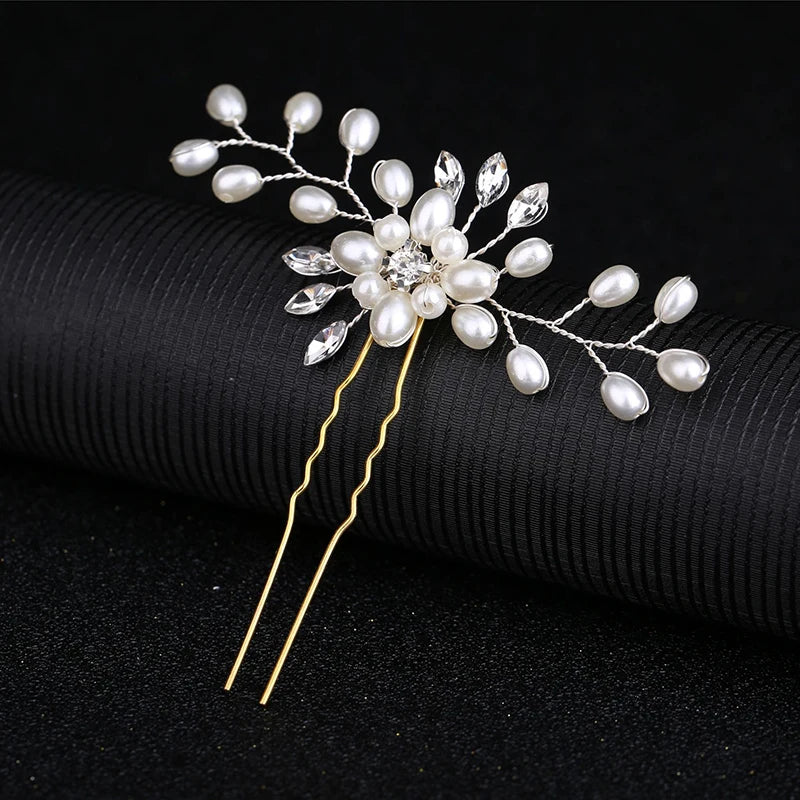 Wedding Crystal Pearl Hair Pins Wedding Hairpins Bridal Hair Accessories Bridesmaid Crystal U-shaped Hair Sticks Hair Jewelry