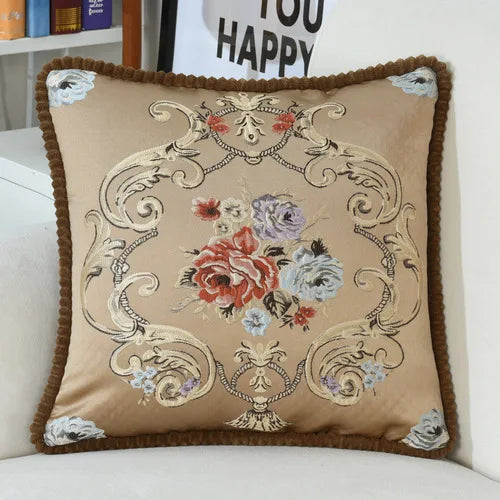 Flowers Embroidery Cushion Cover Embossed Pillowcases Bead String Jacquard Cushion Covers for Living Bedroom Home Decor 48x48cm