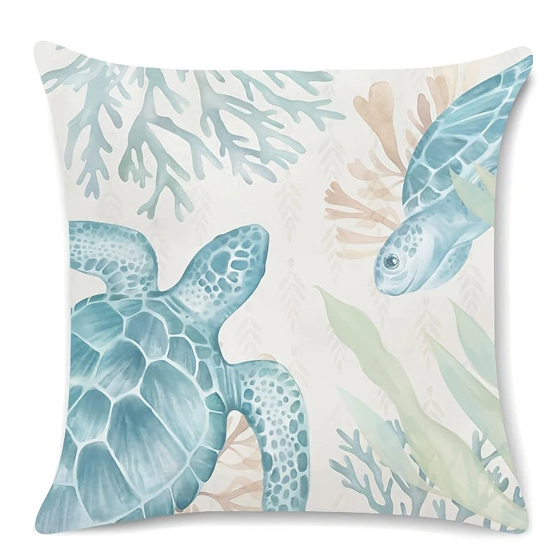 Seahorse Turtle Starfish Coastal Outdoor Decorative Pillow Soft Velvet Cushion Cover Sofa Bed Home Decor Ocean Beach Throw