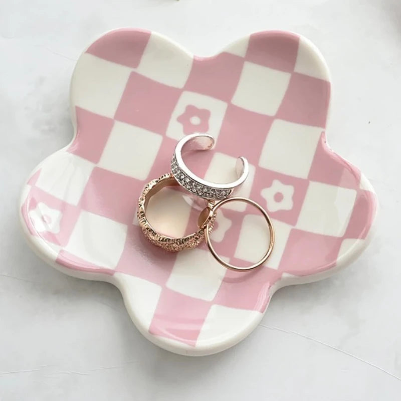 Creative Ceramic Petal Tray, Jewelry Plate Necklace Ring Storage Dish,Jewelry Display Plate Desktop Decor