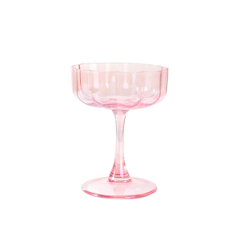 Colorful Crystal Glass Petal High-footed Cocktail Champagne Glass Creative Flower Macaron Frosted Wine Glass Set