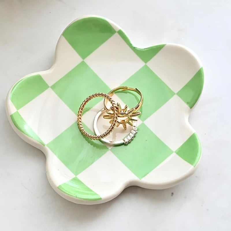 Creative Ceramic Petal Tray, Jewelry Plate Necklace Ring Storage Dish,Jewelry Display Plate Desktop Decor