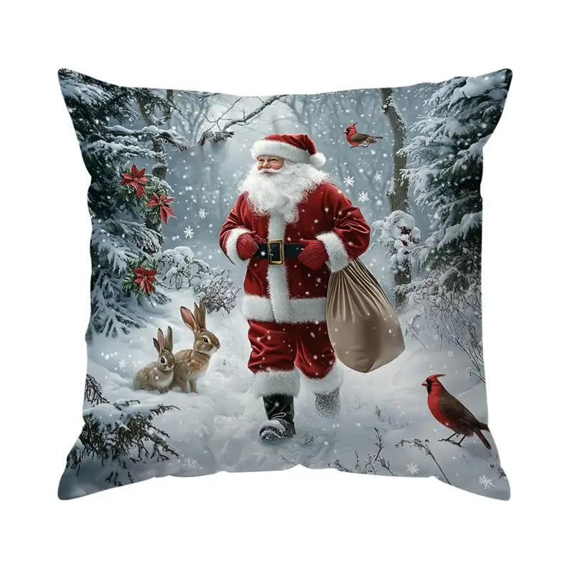Home Decor Santa and Winter Wildlife Christmas Pillow Pattern Cushion Cover Suitable for Sofa Bedroom Car Pillow Cover