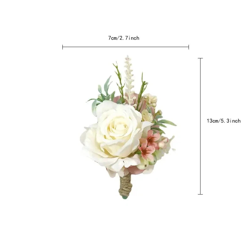 PinK Groom Corsage Wedding Boutonniere Pink Brooch Flowers Bridesmaid Pin for Guests Marriage Accessories Photo Props For Guests