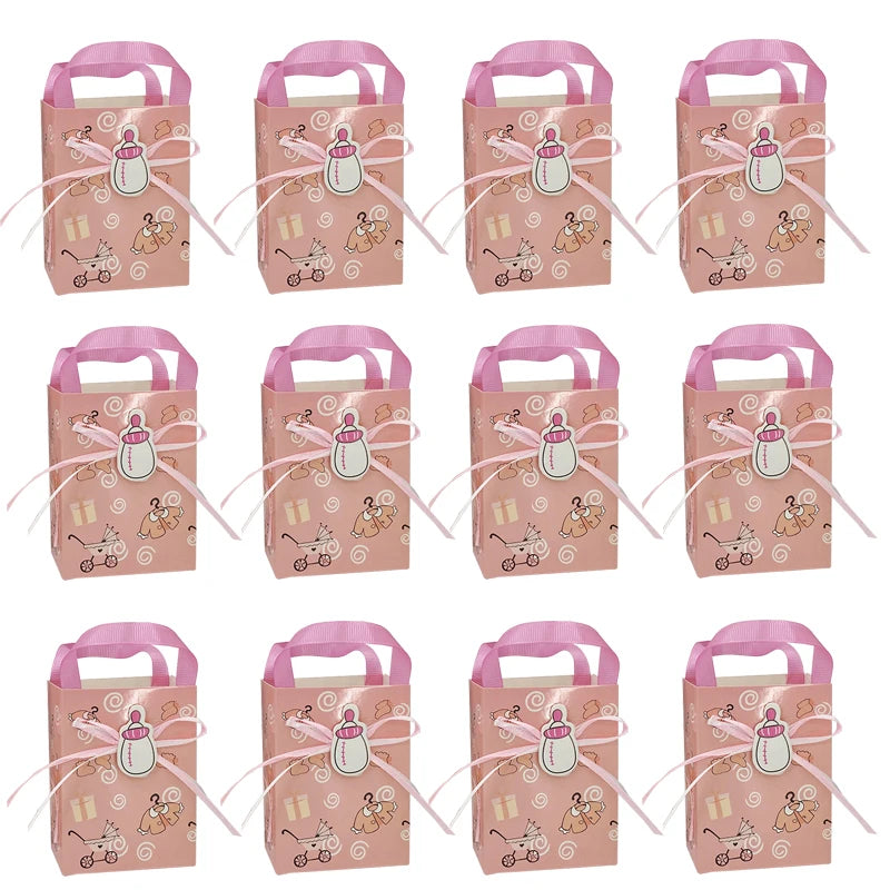 12pcs Baby Shower Gift Bags for Guests, Candy Cookie Souvenir Packaging Box, Boy Girl Gender Reveal Party Decoration Supplies