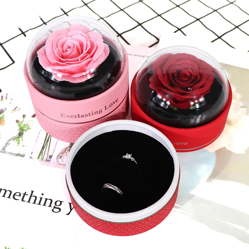 Round Eternal Rose Flower Jewelry Box Romantic Necklace Ring Storage Display Boxes Marriage Party Valentine's Day Gift Packaging