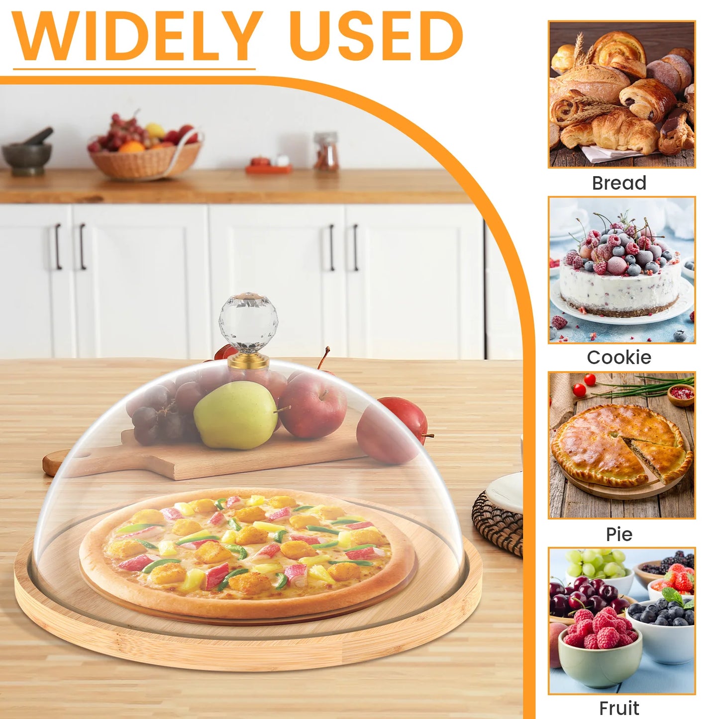 Round Cake Stand for Party Wooden Cake Holder with Acrylic Lid Dessert Display Stand for Butter Cheese Storage Wedding Decor