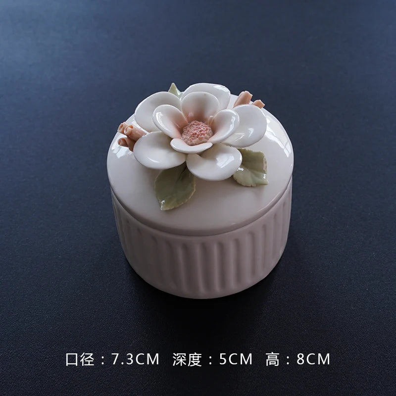 European Style Handmade Pinched Flower Shaped Ceramic Jewelry Box Exquisite Jewelry Organizer Living Room Candy Storage Box