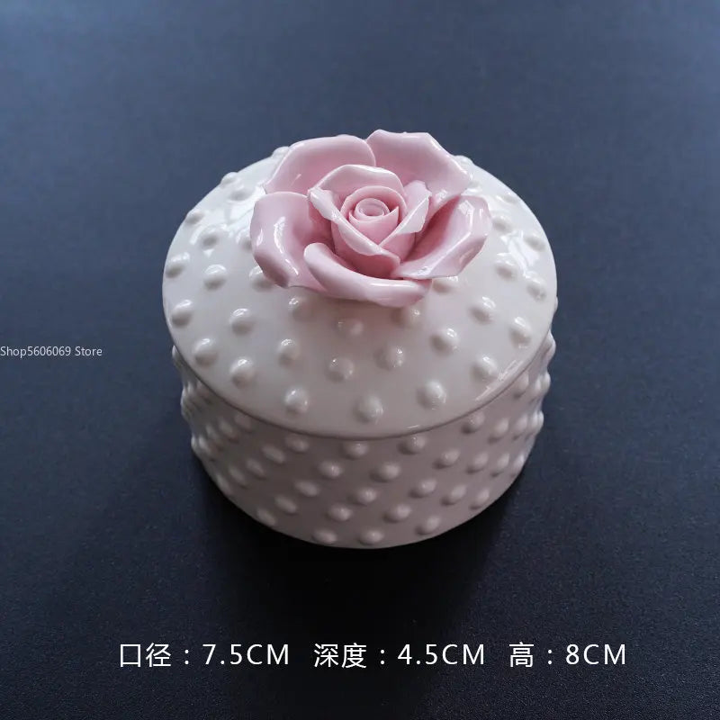 European Style Handmade Pinched Flower Shaped Ceramic Jewelry Box Exquisite Jewelry Organizer Living Room Candy Storage Box