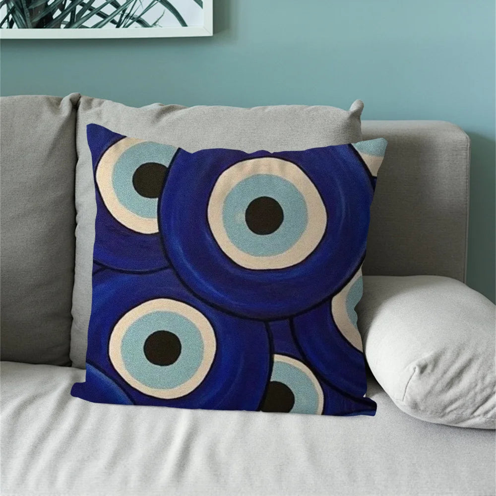 Turkish Lucky Blue Evil Eye Pillow Case For Sofa Bedroom Living Room Office Bedside Table Backrest Cushion Printing Square