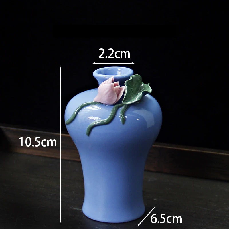Hand-painted Vase Ornaments Ceramic Mini Flower Inserted Dry Flower Fragrance Bottle Home Desktop Decoration Crafts