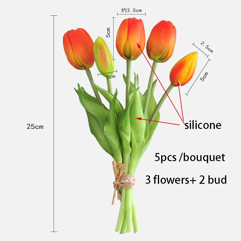 5pcs/Bouquet Mini New Silicone Tulip 25cm Artificial Flower Real Touch Fake Plant Bouquet for Wedding Decoration Home Garen