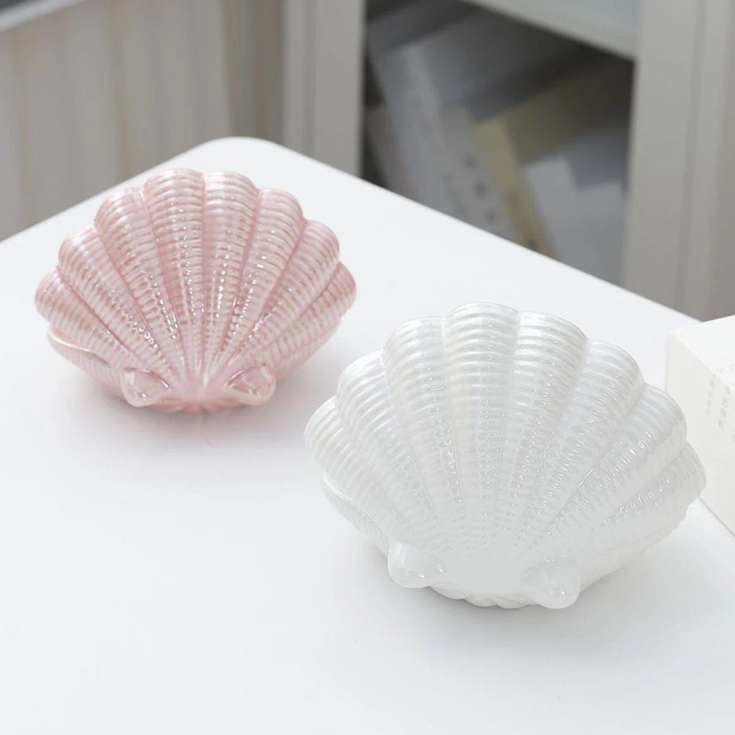 Ceramic Seashell Jewelry Storage Box Trinket Box Collectible Fashion Creative for Desktop Dresser Living Room Home Ornaments