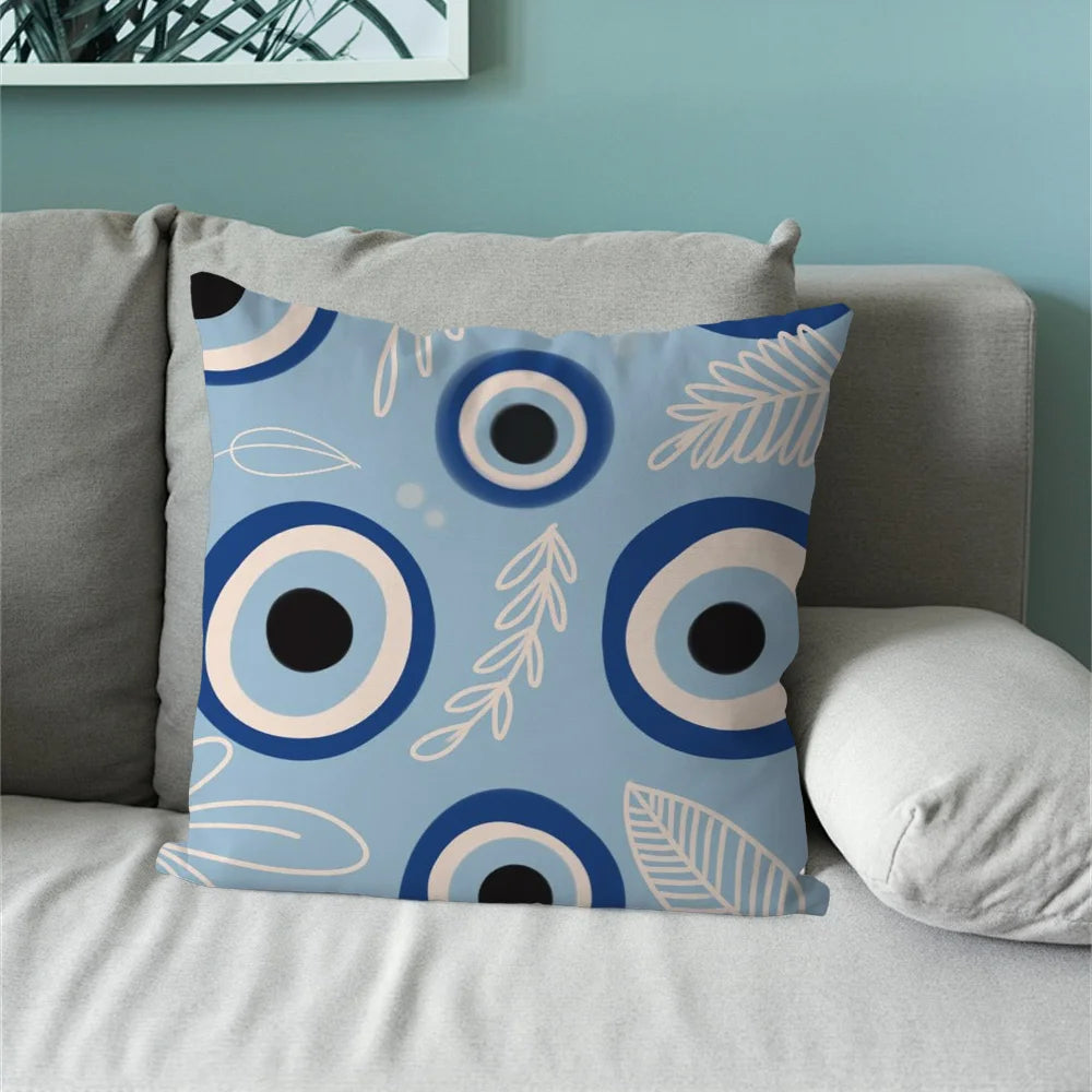 Turkish Lucky Blue Evil Eye Pillow Case For Sofa Bedroom Living Room Office Bedside Table Backrest Cushion Printing Square