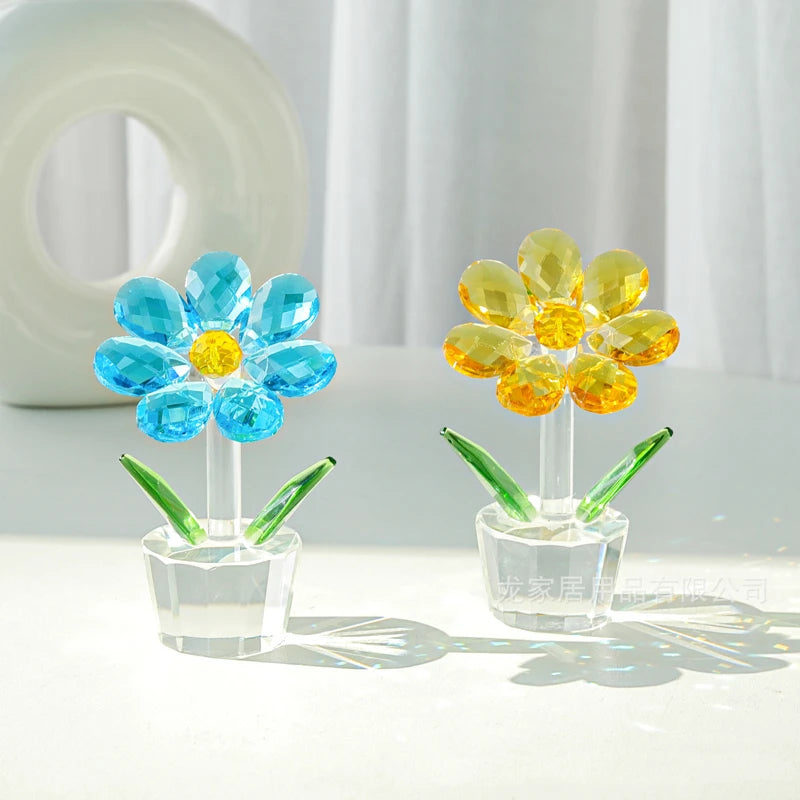 Crystal Sunflower Figurine flowers Collectible Holiday Gifts Birthday Gift Home Table Decor Wedding Decoration Home Ornament