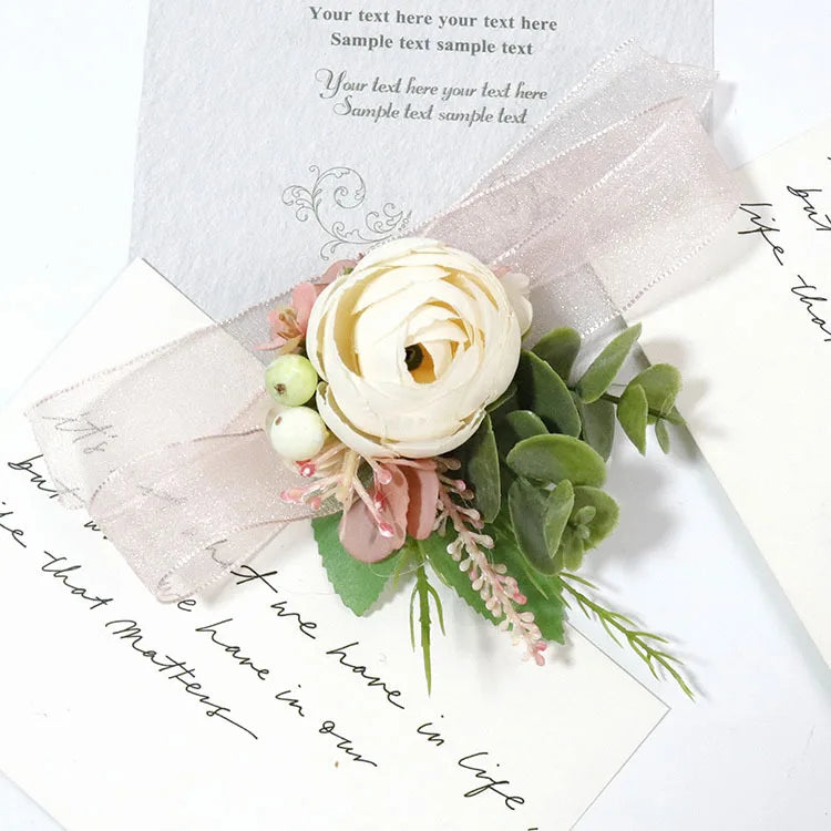 PinK Groom Corsage Wedding Boutonniere Pink Brooch Flowers Bridesmaid Pin for Guests Marriage Accessories Photo Props For Guests