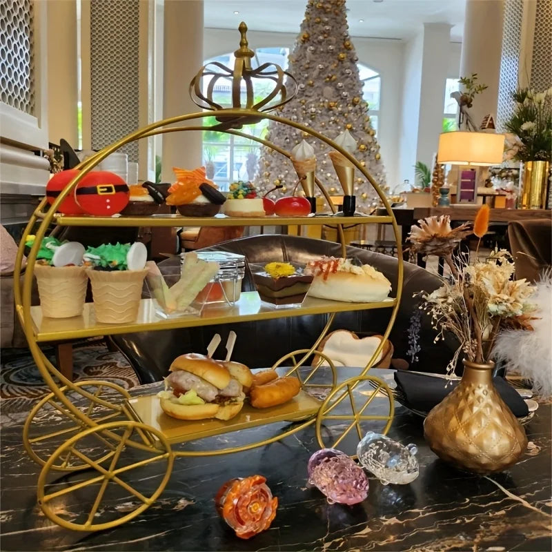 European Crown Dessert Table Display Stand, Showcase, Wedding Decoration, Afternoon Tea Cake Rack, Golden Pastry Ornament Plate