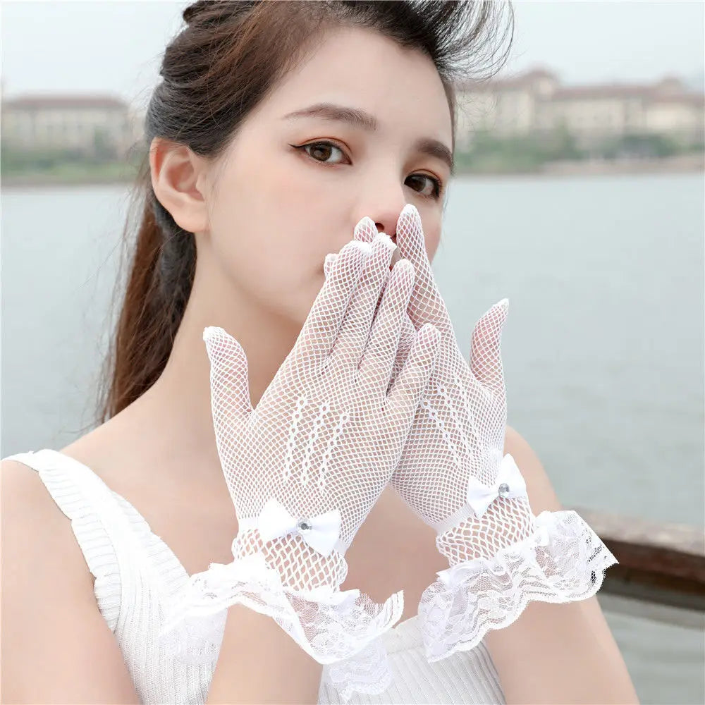 Sexy Transparentes Dot Print Black White Mesh Tulle GloveSpring Summer Thin Short Glove Club Prom Party Dancing Dress Glove