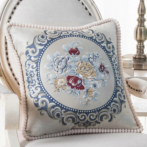 Flowers Embroidery Cushion Cover Embossed Pillowcases Bead String Jacquard Cushion Covers for Living Bedroom Home Decor 48x48cm