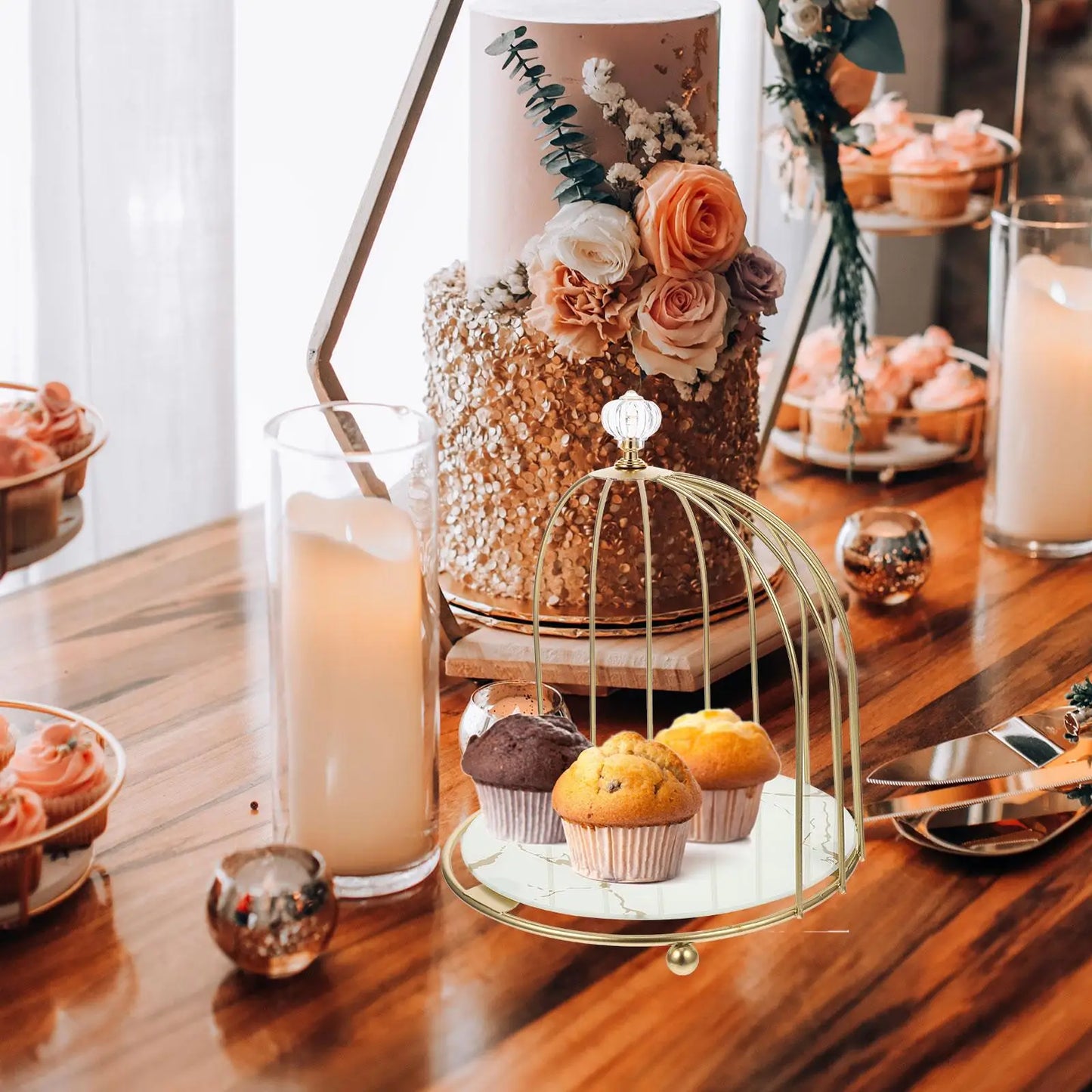 Glass Metal Wedding Cake Stand Decorative Cupcake Holder Dessert Display Tray Pastry Server Table Decor For Party Home