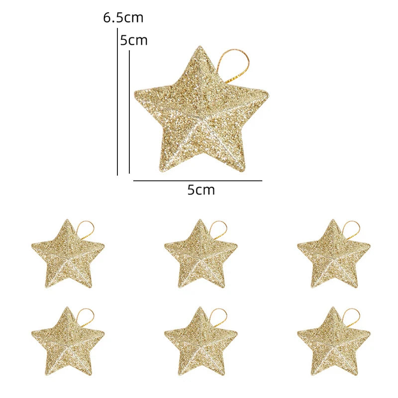Gold Glitter Star Ornaments Christmas Tree Hanging Pendant 2025 Christmas Decorations for Home Navidad New Year Party DIY Gift